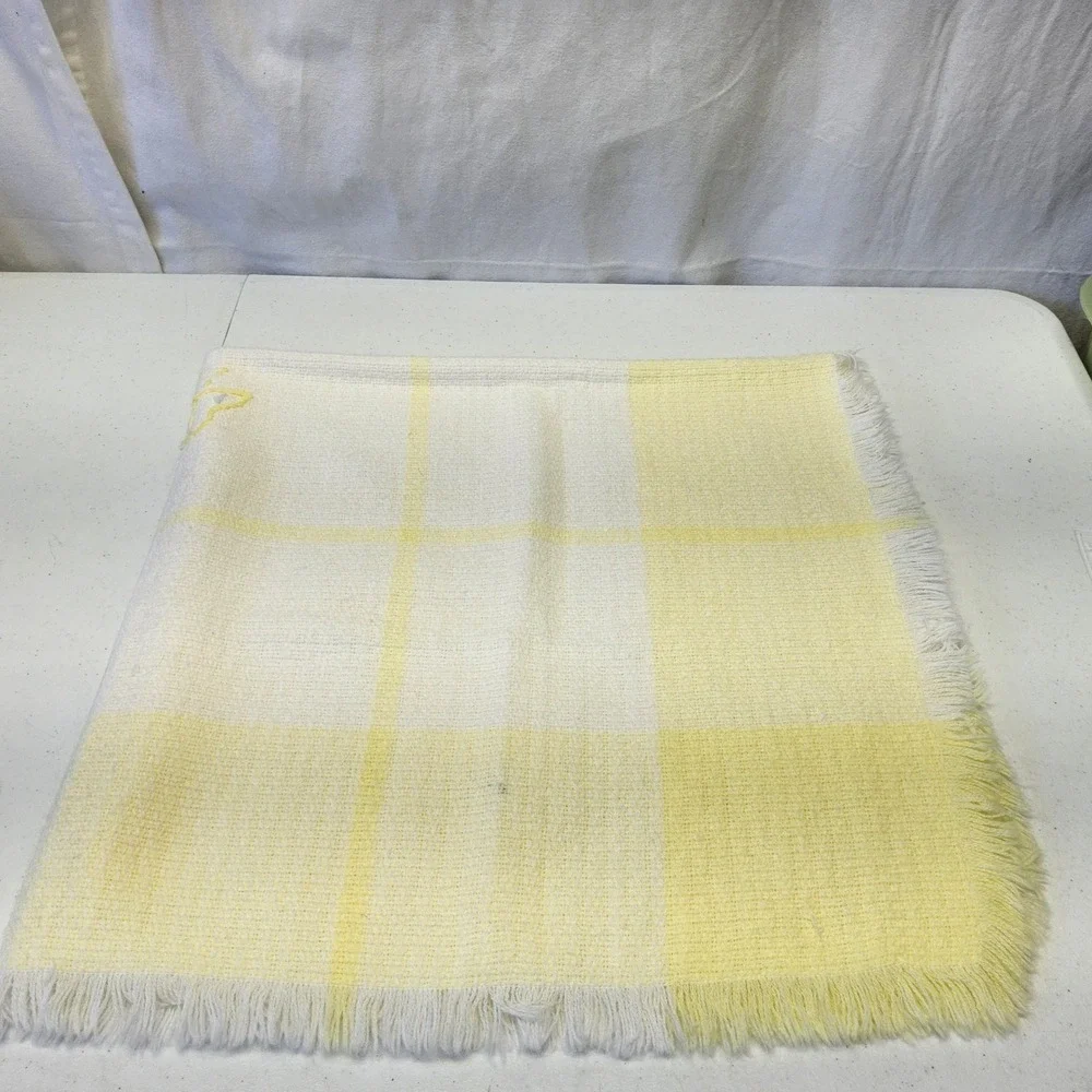 The Three Weavers Butterfly Plaid Baby‎ Blanket Yellow Fringed Embroidered